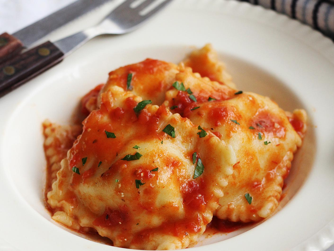 Ravioli with Ricotta Filling & Pomodoro Sauce - Vegan Recipe