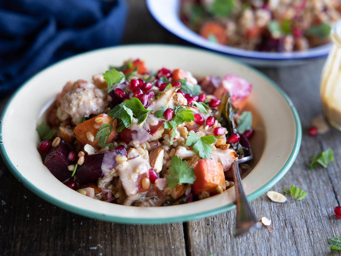 Farro & Roasted Winter Vegetable Salad with Tahini