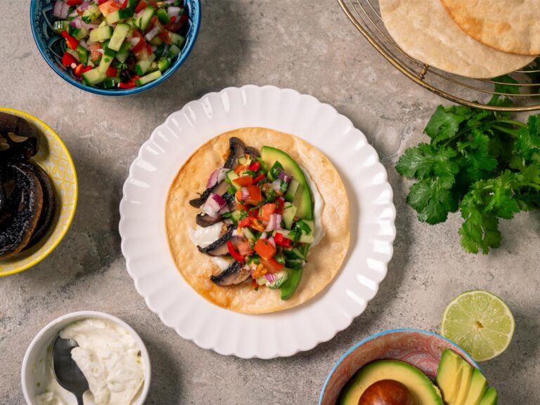 Garlic Mushroom Tostada with Avocado Salsa