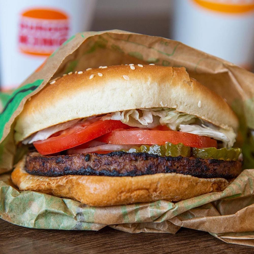 A traditional Impossible burger patty served at a fast food restaurant.