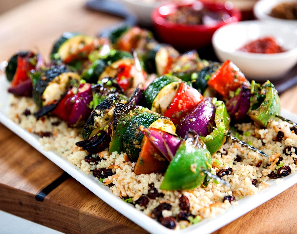 Vegan BBQ ideas: Veggie Kebabs with Almond & Sultana Burghul