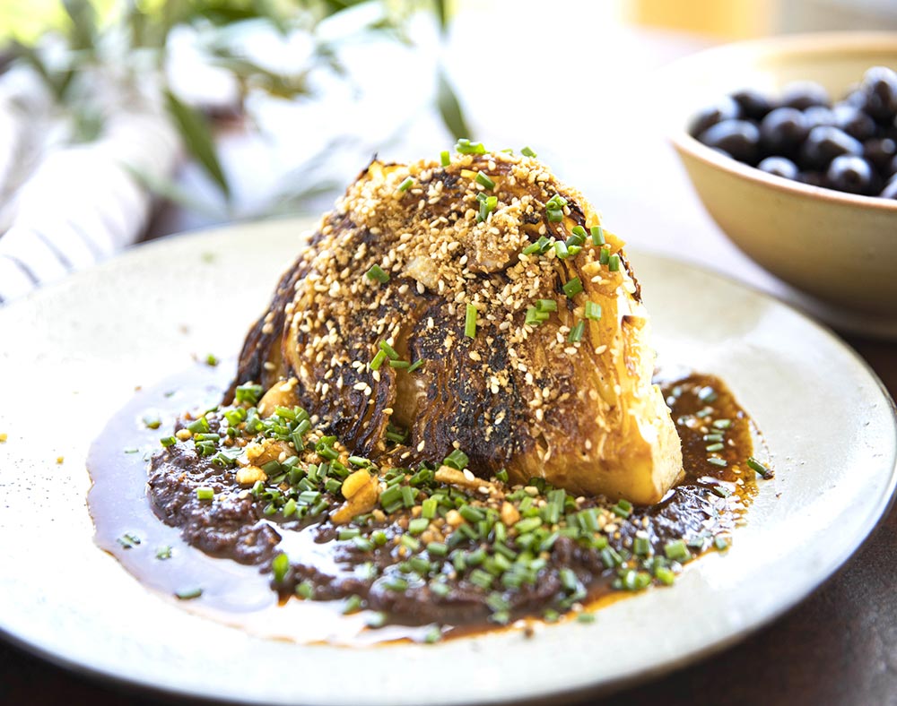 Olive & Hazelnut Paste with Grilled Cabbage 