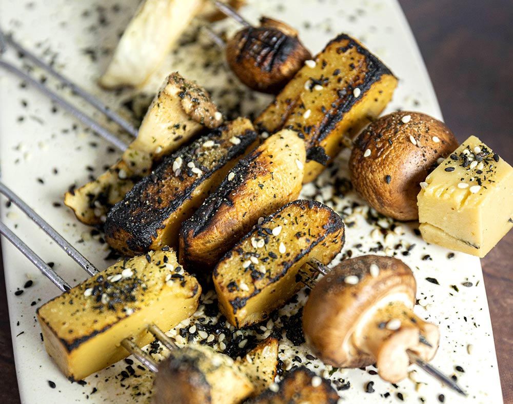 Vegan BBQ ideas: Smoked Mushroom & Cheese Kebabs