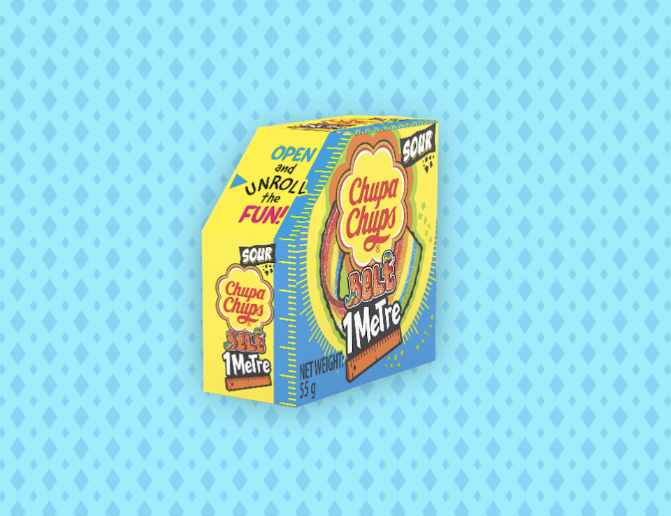 Chupa Chups Sour Belt 1 metre plant-based sweet box.